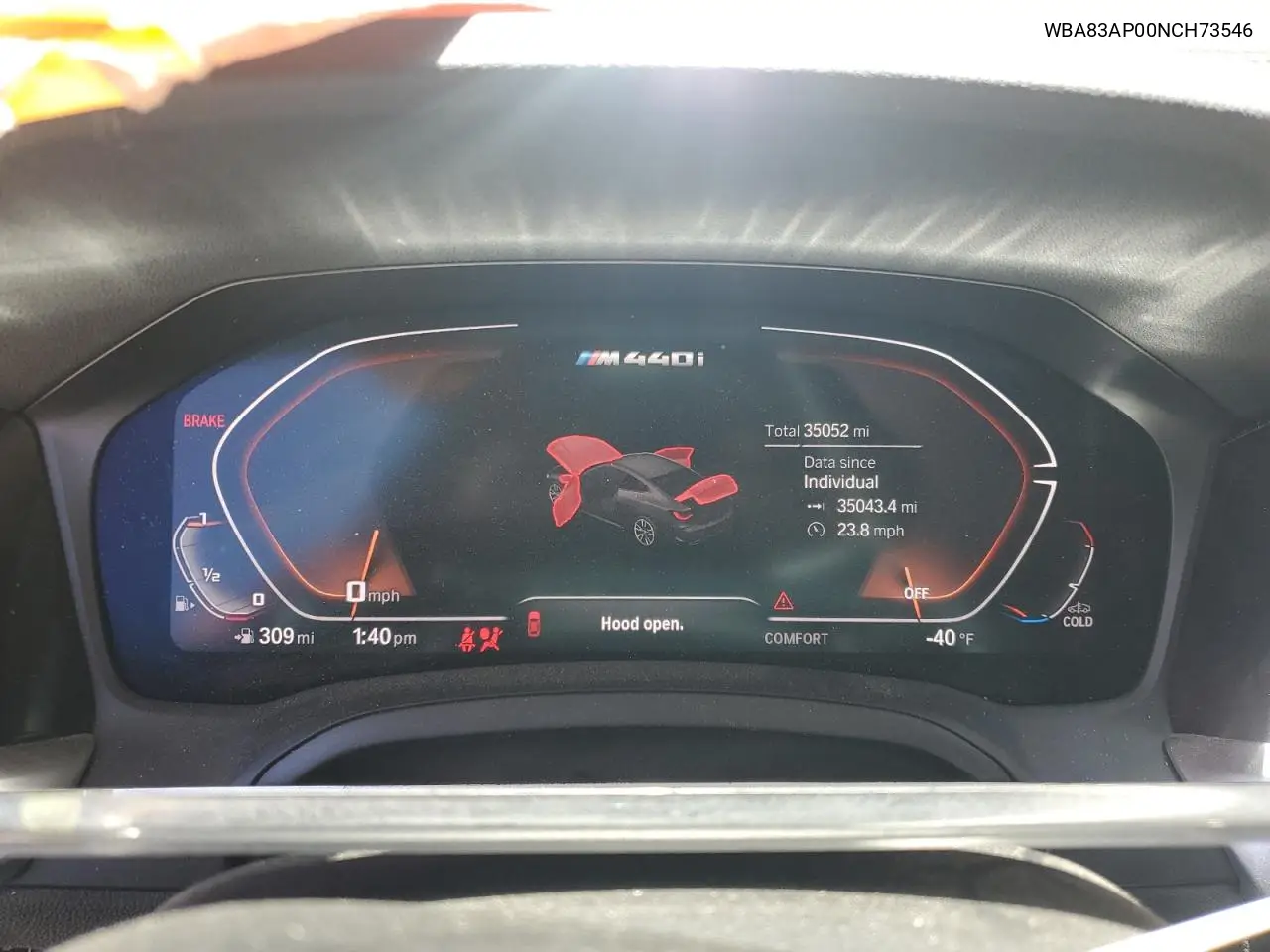 2022 BMW M440I VIN: WBA83AP00NCH73546 Lot: 62530305