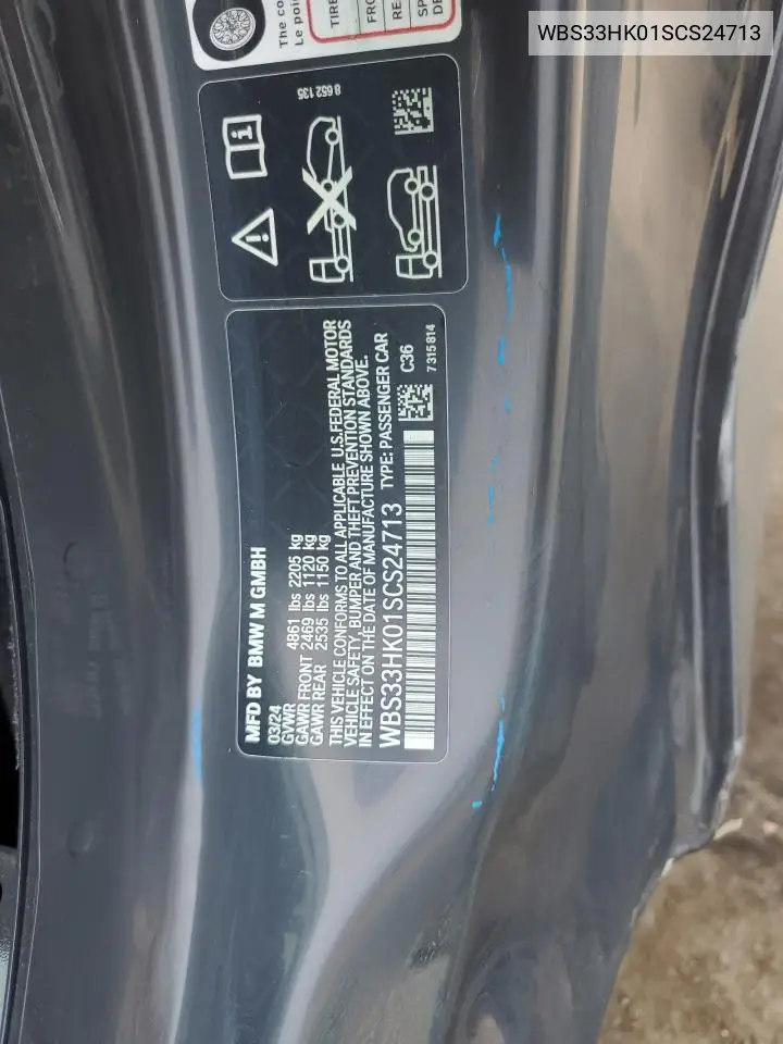 2025 BMW M4 Competition VIN: WBS33HK01SCS24713 Lot: 60858275