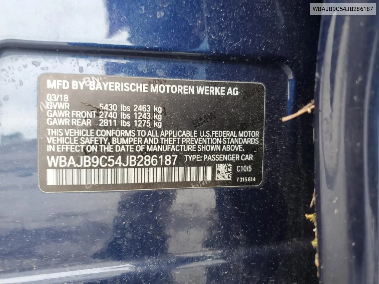 2018 BMW M550Xi VIN: WBAJB9C54JB286187 Lot: 54790535