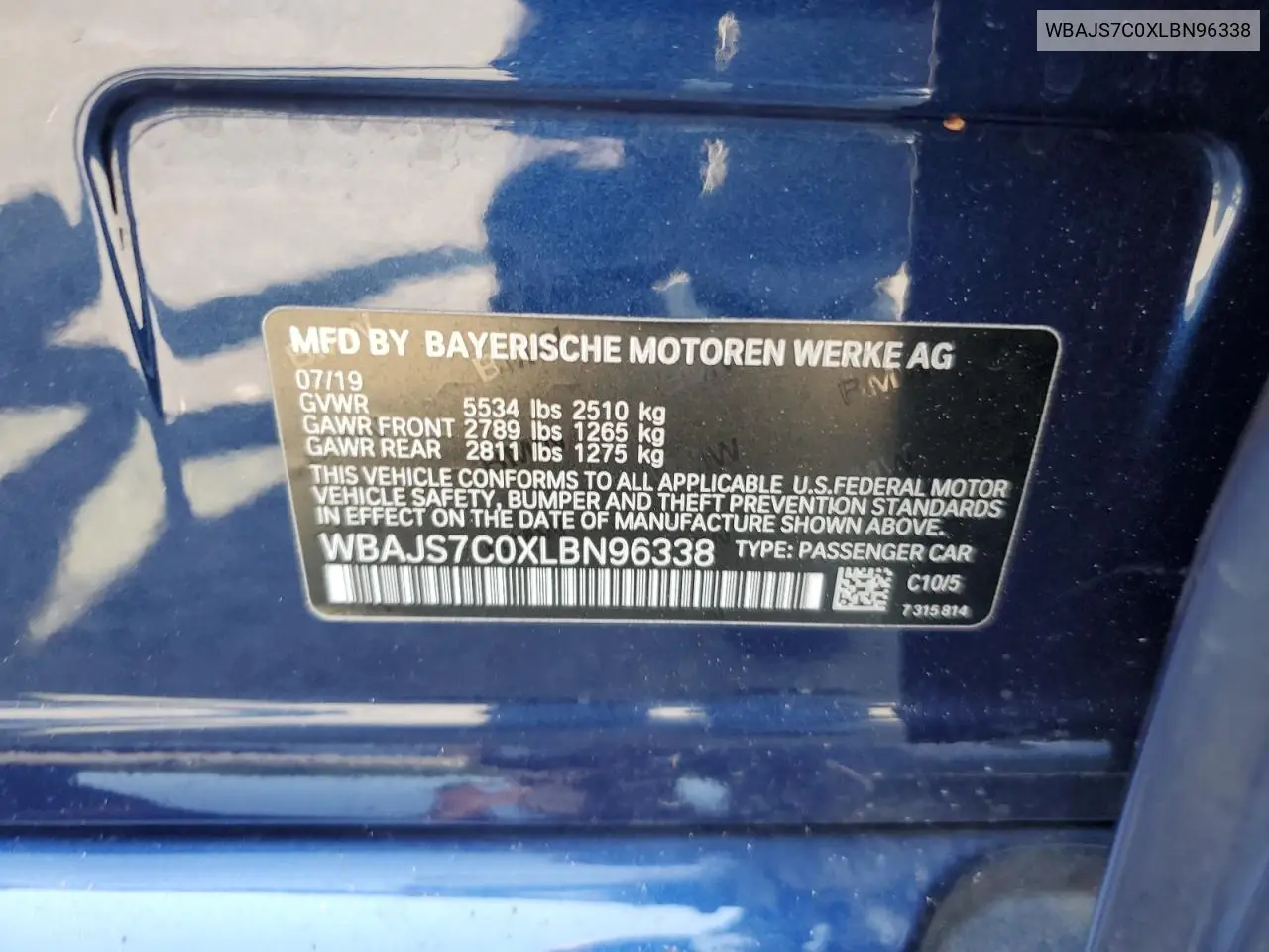 2020 BMW M550Xi VIN: WBAJS7C0XLBN96338 Lot: 60591815