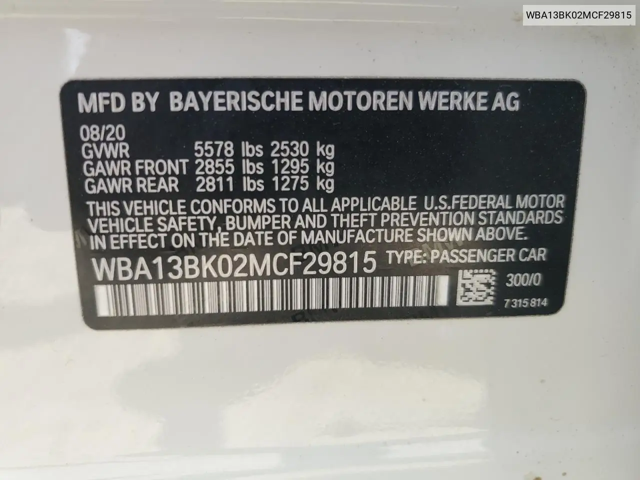 2021 BMW M550Xi VIN: WBA13BK02MCF29815 Lot: 55974215