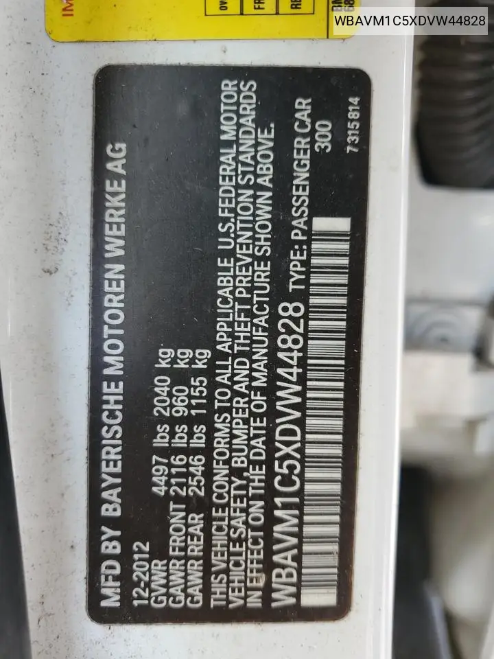 2013 BMW X1 Sdrive28I VIN: WBAVM1C5XDVW44828 Lot: 51654735