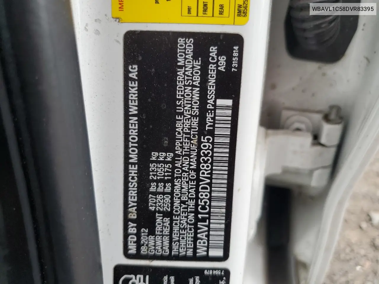 2013 BMW X1 xDrive28I VIN: WBAVL1C58DVR83395 Lot: 60882165