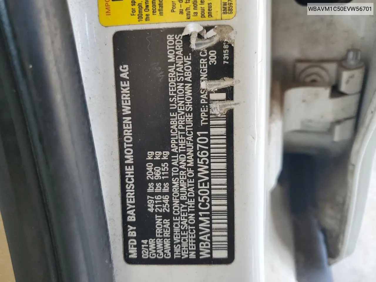 2014 BMW X1 Sdrive28I VIN: WBAVM1C50EVW56701 Lot: 62106465