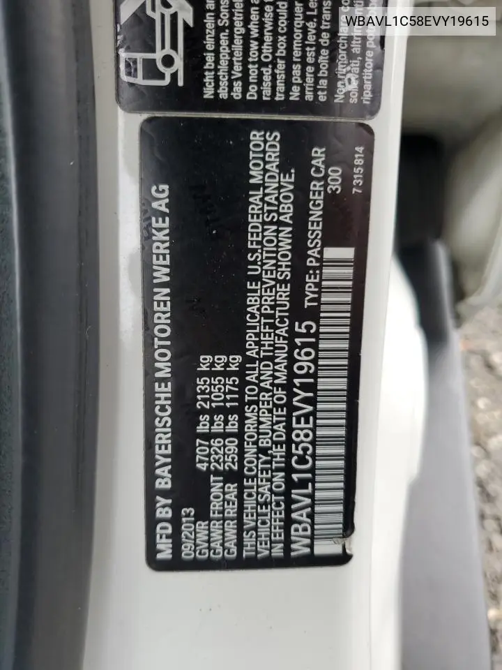 2014 BMW X1 xDrive28I VIN: WBAVL1C58EVY19615 Lot: 64809315