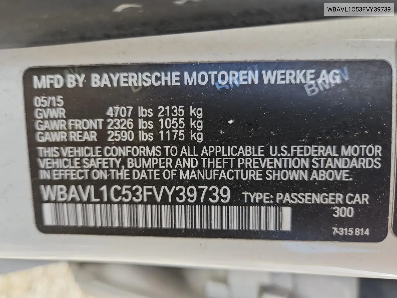 2015 BMW X1 xDrive28I VIN: WBAVL1C53FVY39739 Lot: 65216145