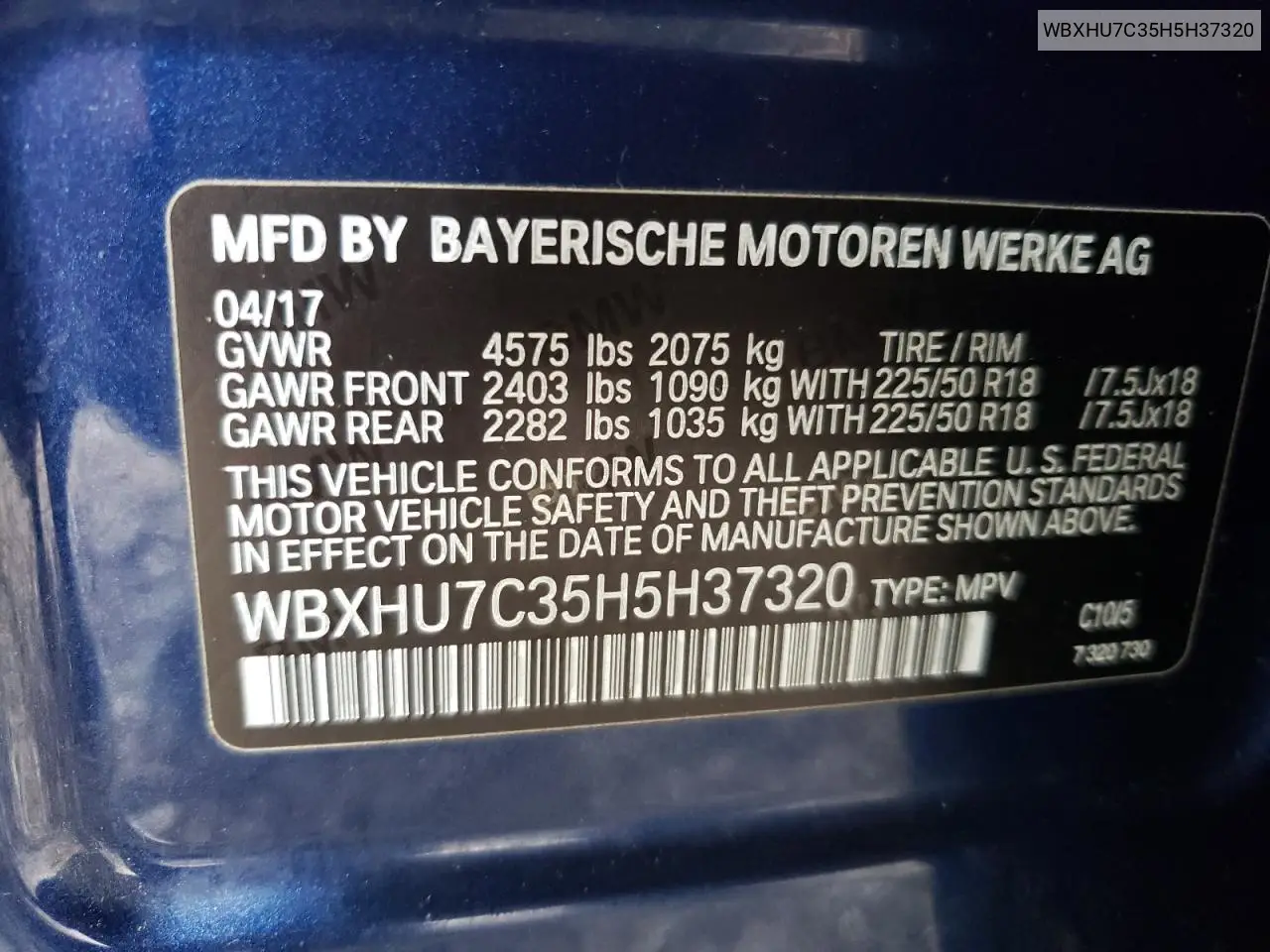 2017 BMW X1 Sdrive28I VIN: WBXHU7C35H5H37320 Lot: 63294365