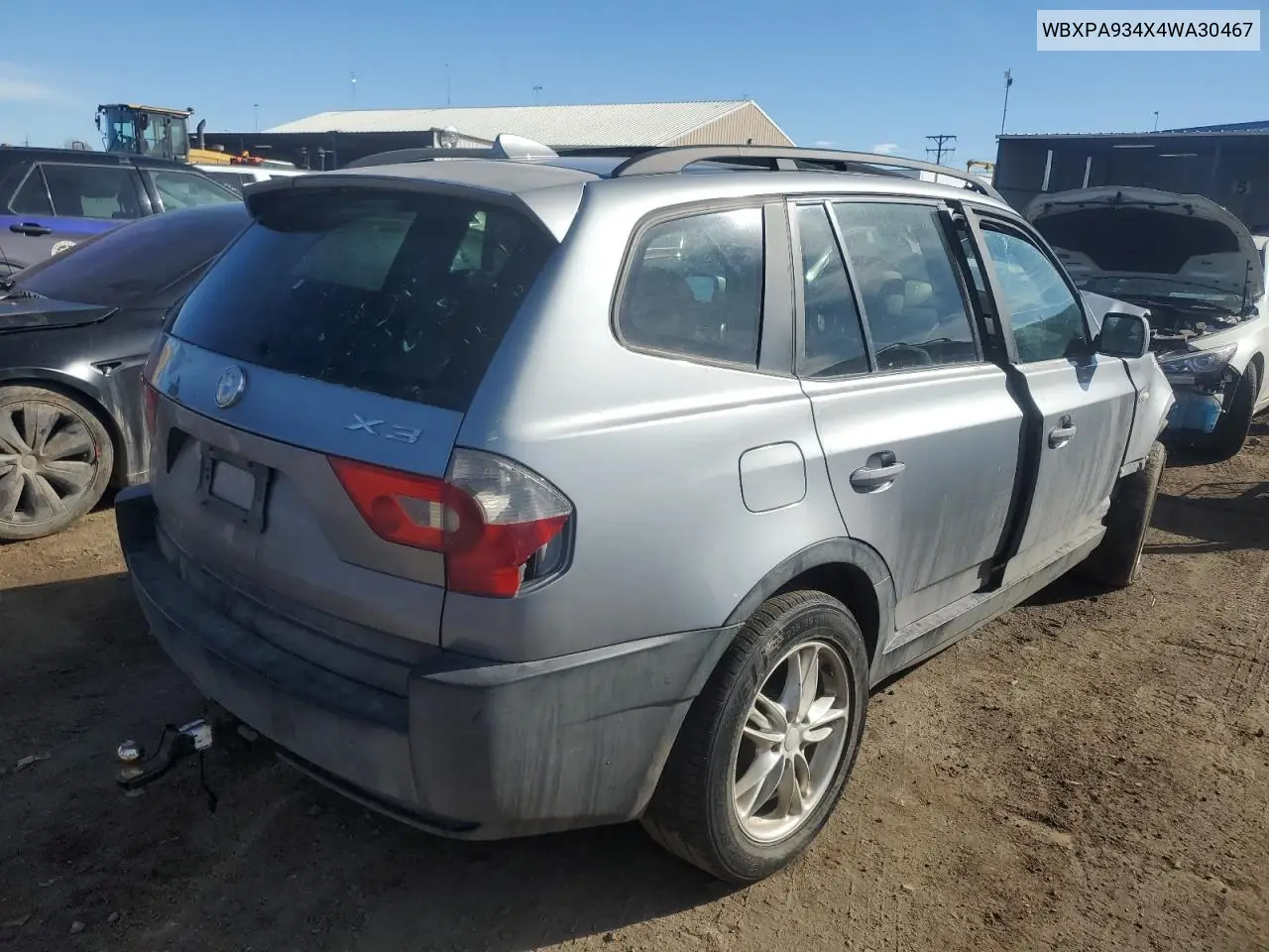 2004 BMW X3 3.0I VIN: WBXPA934X4WA30467 Lot: 46443155