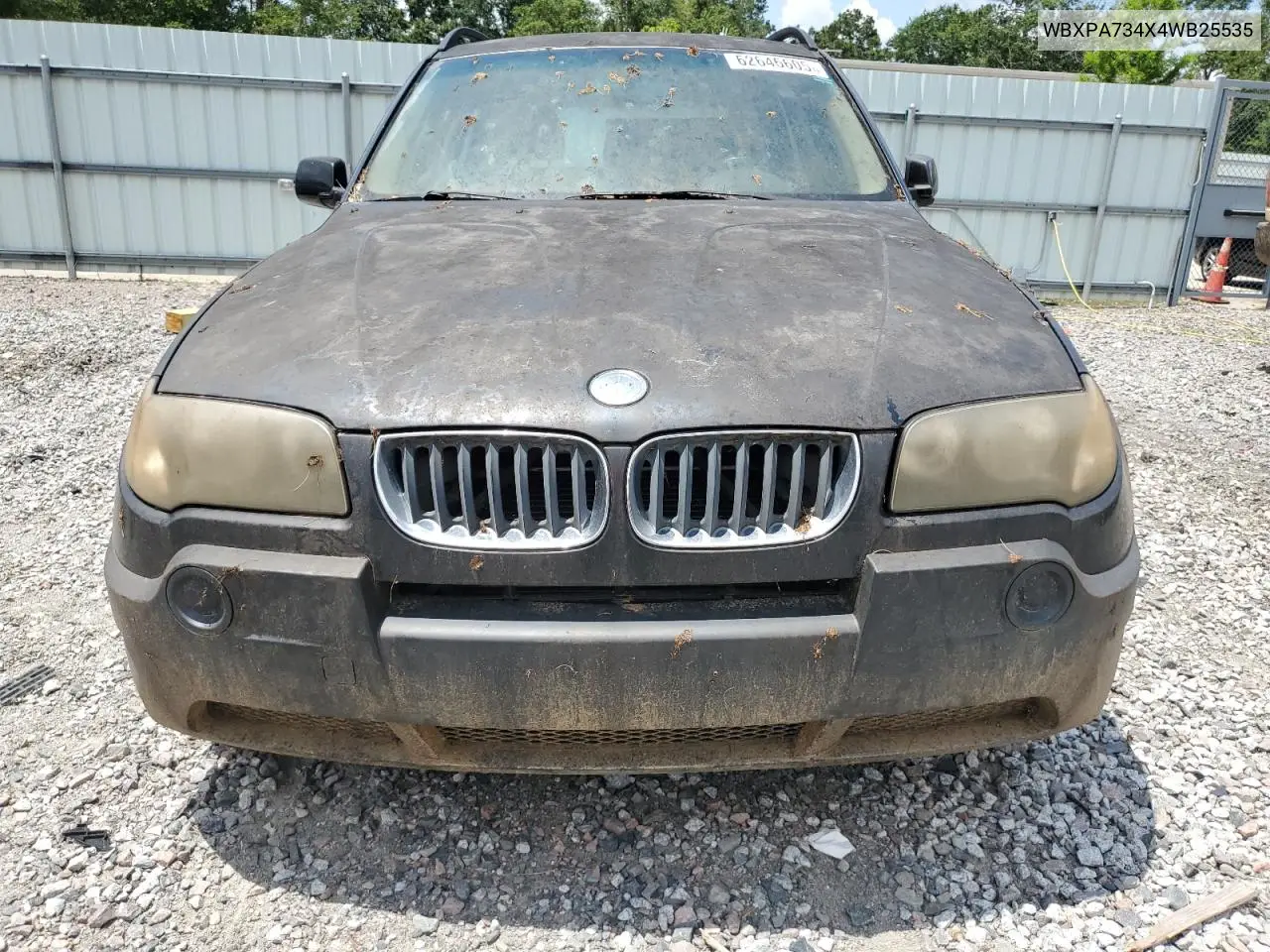 2004 BMW X3 2.5I VIN: WBXPA734X4WB25535 Lot: 62646605