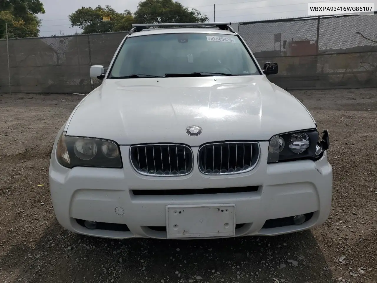 2006 BMW X3 3.0I VIN: WBXPA93416WG86107 Lot: 62865425