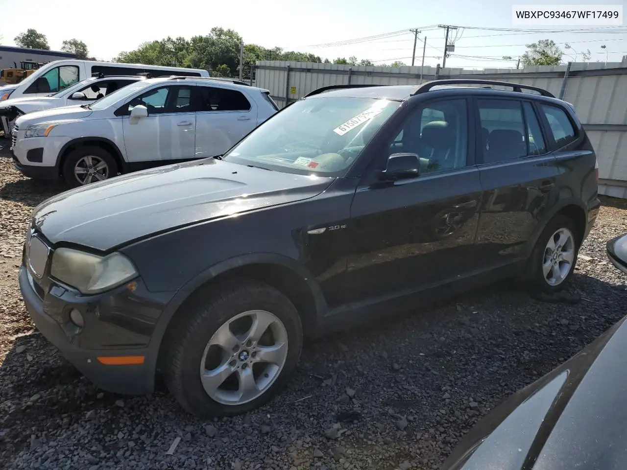 2007 BMW X3 3.0Si VIN: WBXPC93467WF17499 Lot: 61567555