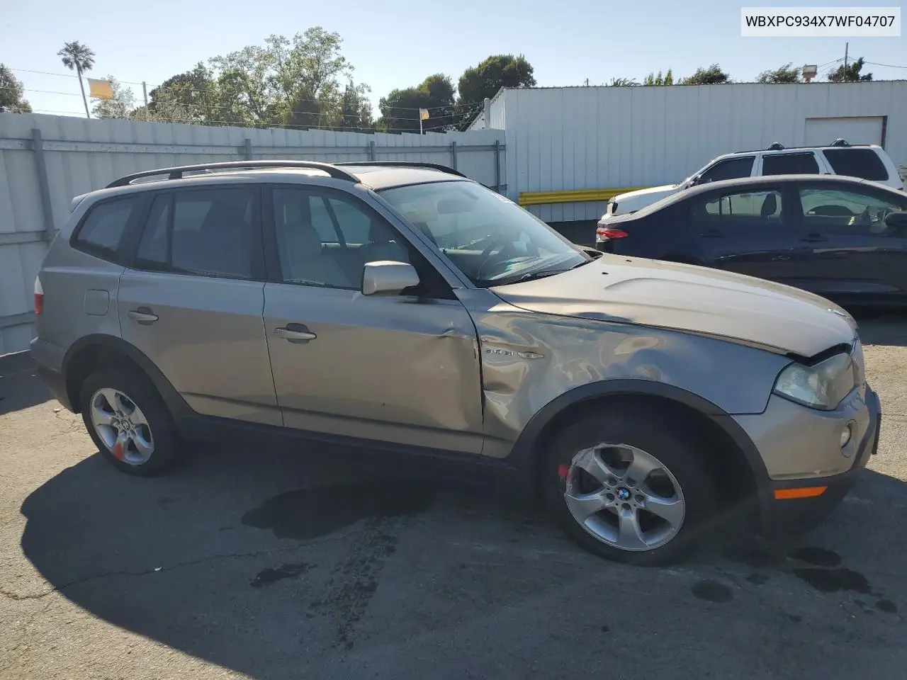 2007 BMW X3 3.0Si VIN: WBXPC934X7WF04707 Lot: 62899235