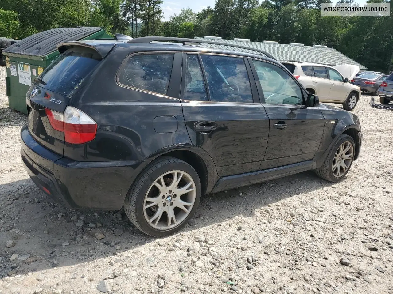 2008 BMW X3 3.0Si VIN: WBXPC93408WJ08400 Lot: 55719165