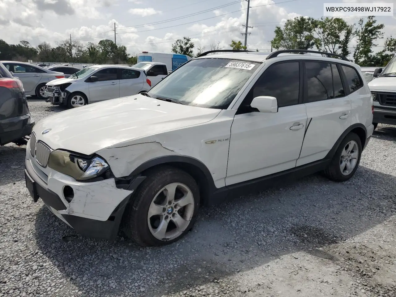 2008 BMW X3 3.0Si VIN: WBXPC93498WJ17922 Lot: 59837615