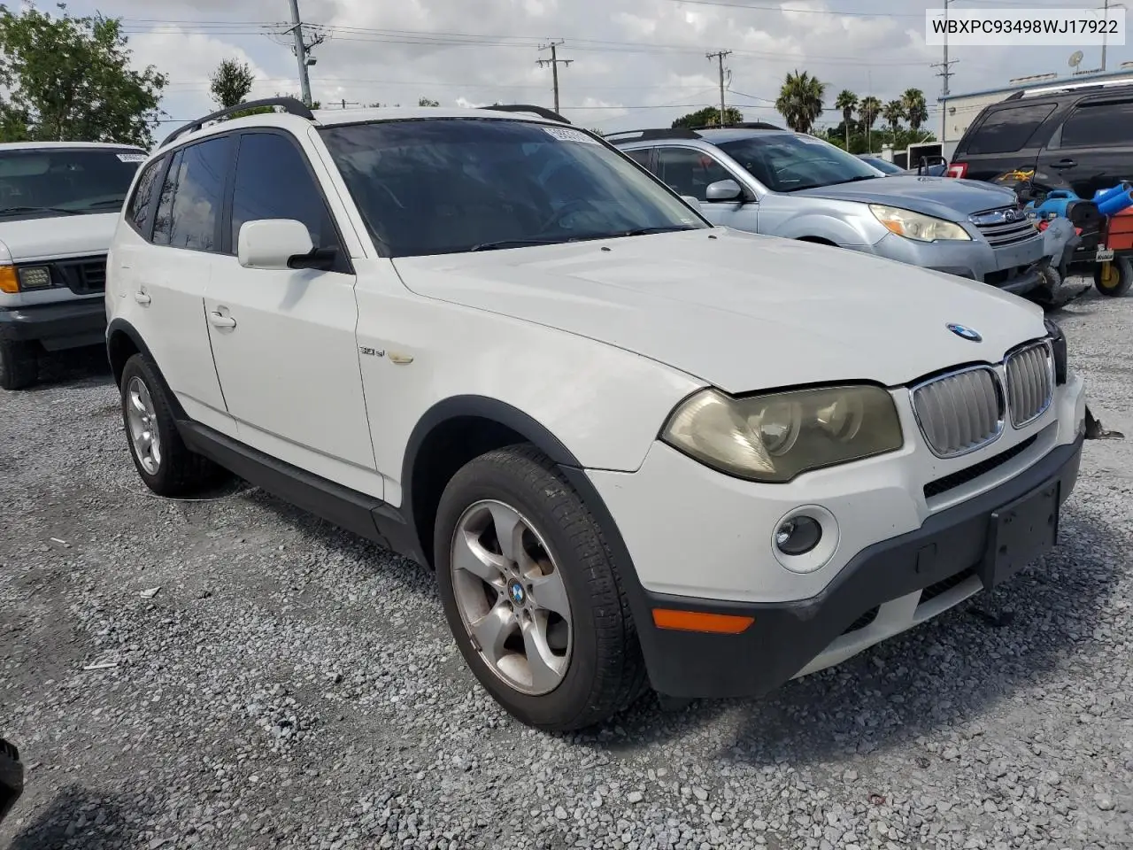 2008 BMW X3 3.0Si VIN: WBXPC93498WJ17922 Lot: 59837615
