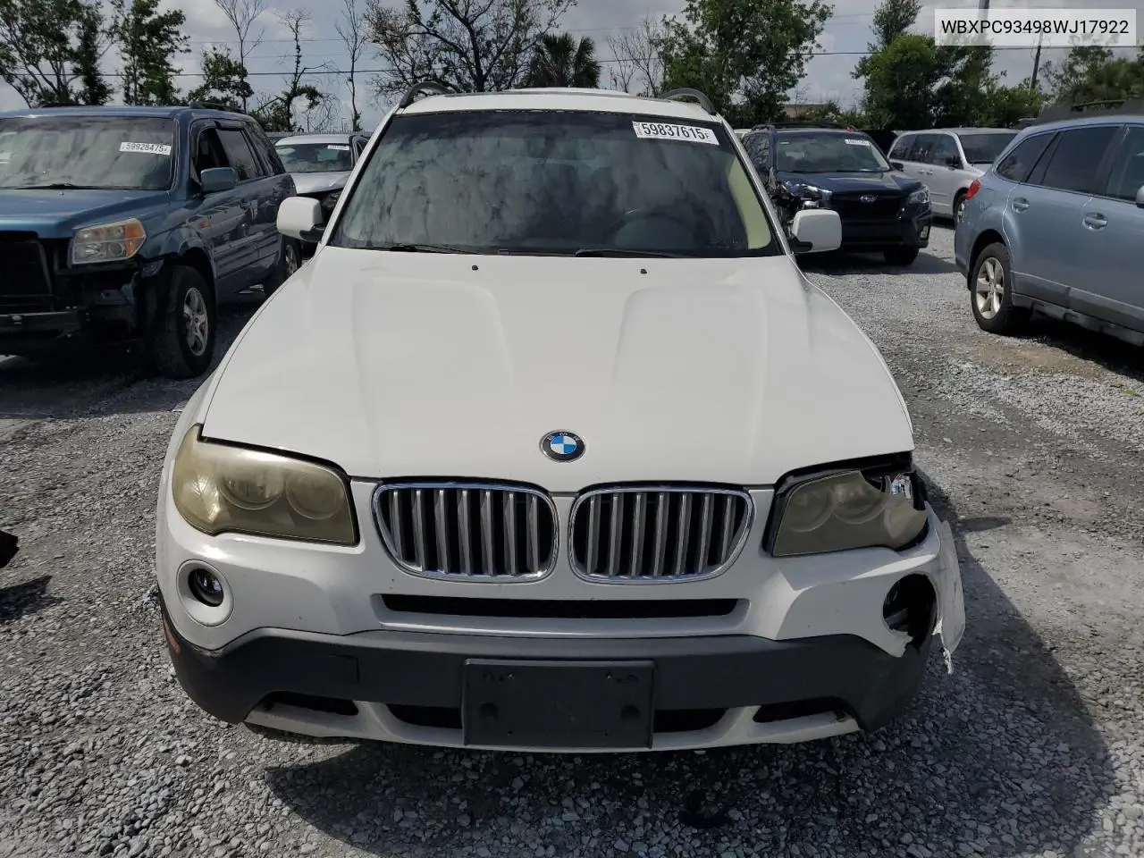 2008 BMW X3 3.0Si VIN: WBXPC93498WJ17922 Lot: 59837615