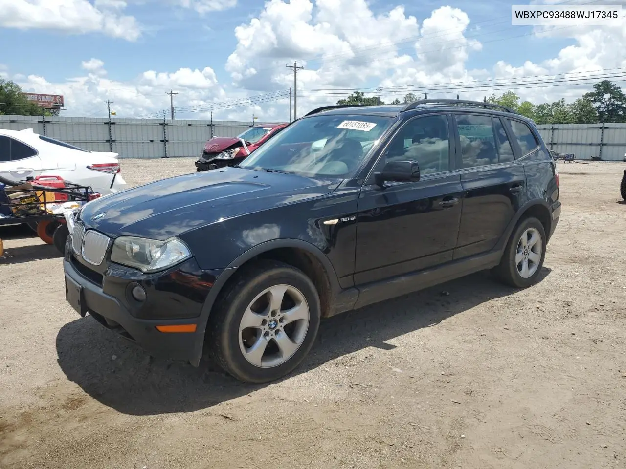 2008 BMW X3 3.0Si VIN: WBXPC93488WJ17345 Lot: 60151085