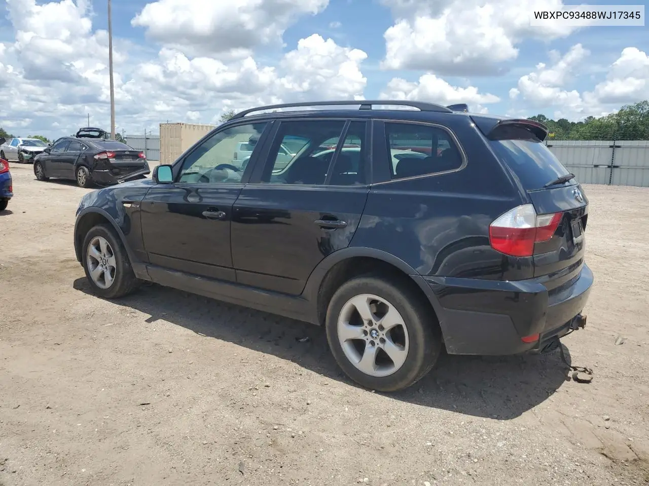 2008 BMW X3 3.0Si VIN: WBXPC93488WJ17345 Lot: 60151085