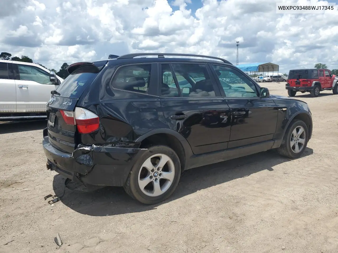 2008 BMW X3 3.0Si VIN: WBXPC93488WJ17345 Lot: 60151085