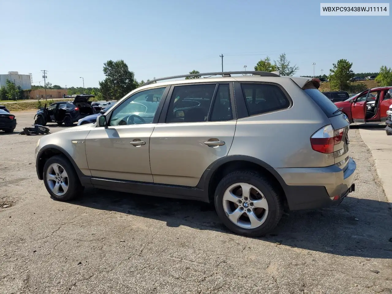 2008 BMW X3 3.0Si VIN: WBXPC93438WJ11114 Lot: 61944175