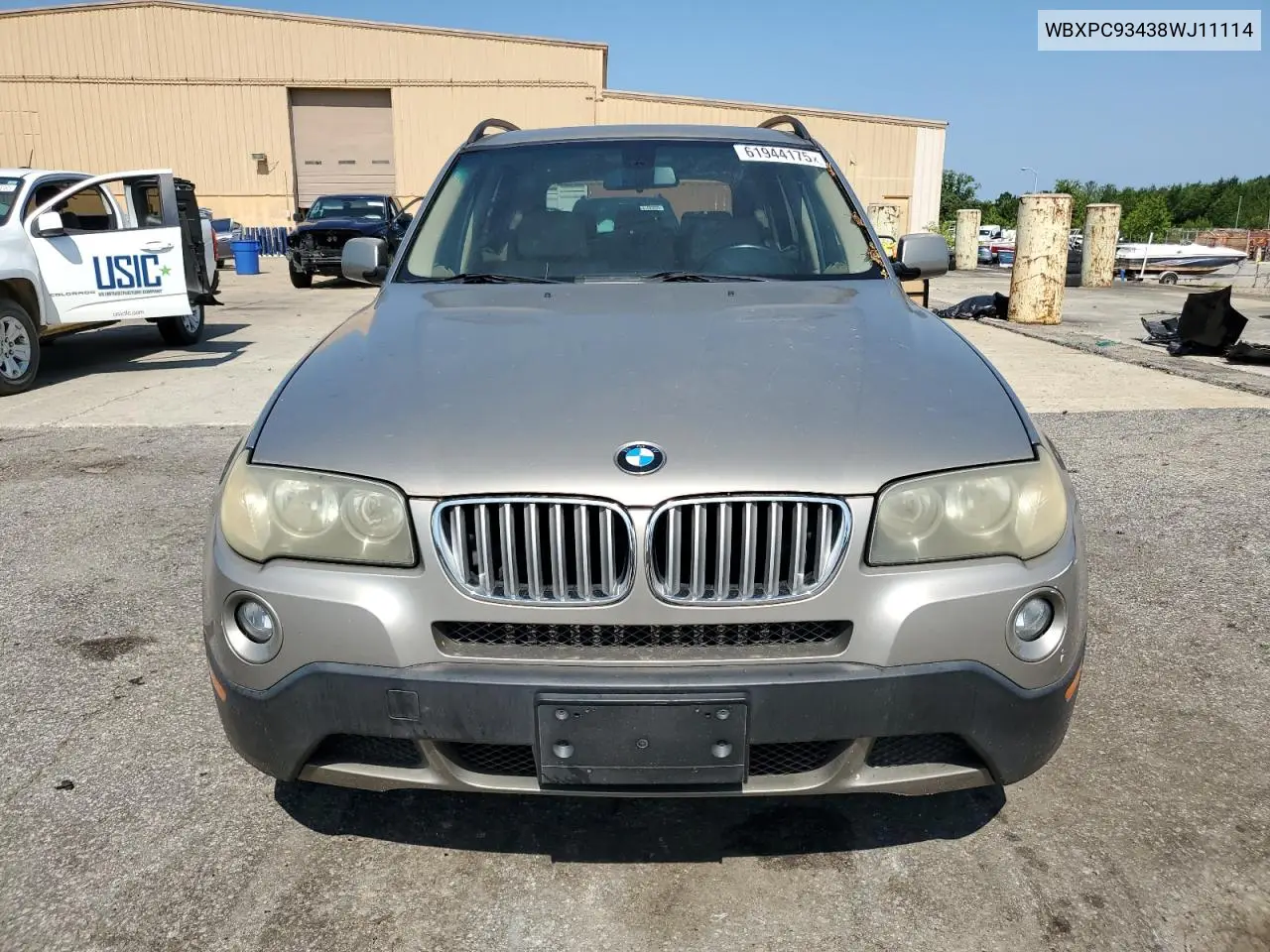 2008 BMW X3 3.0Si VIN: WBXPC93438WJ11114 Lot: 61944175