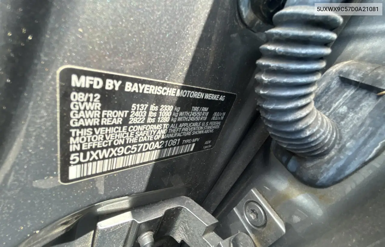 2013 BMW X3 xDrive28I VIN: 5UXWX9C57D0A21081 Lot: 57293265