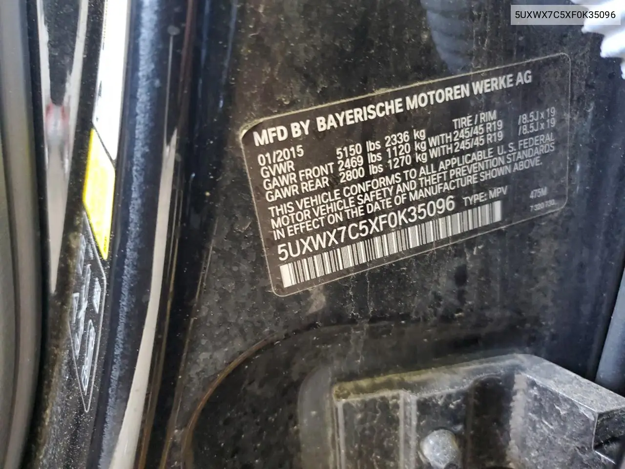 2015 BMW X3 xDrive35I VIN: 5UXWX7C5XF0K35096 Lot: 61813335