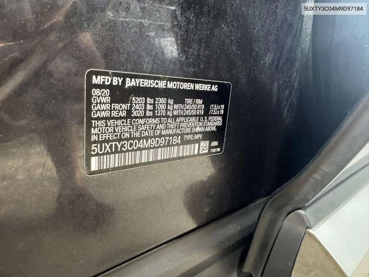 2021 BMW X3 Sdrive30I VIN: 5UXTY3C04M9D97184 Lot: 63533445