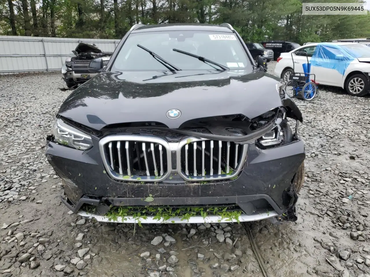 2022 BMW X3 xDrive30I VIN: 5UX53DP05N9K69445 Lot: 57318485