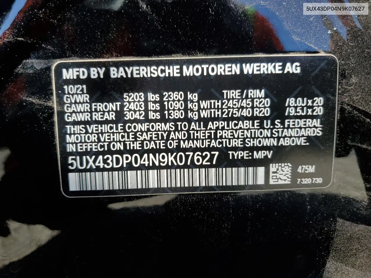 2022 BMW X3 Sdrive30I VIN: 5UX43DP04N9K07627 Lot: 57357095