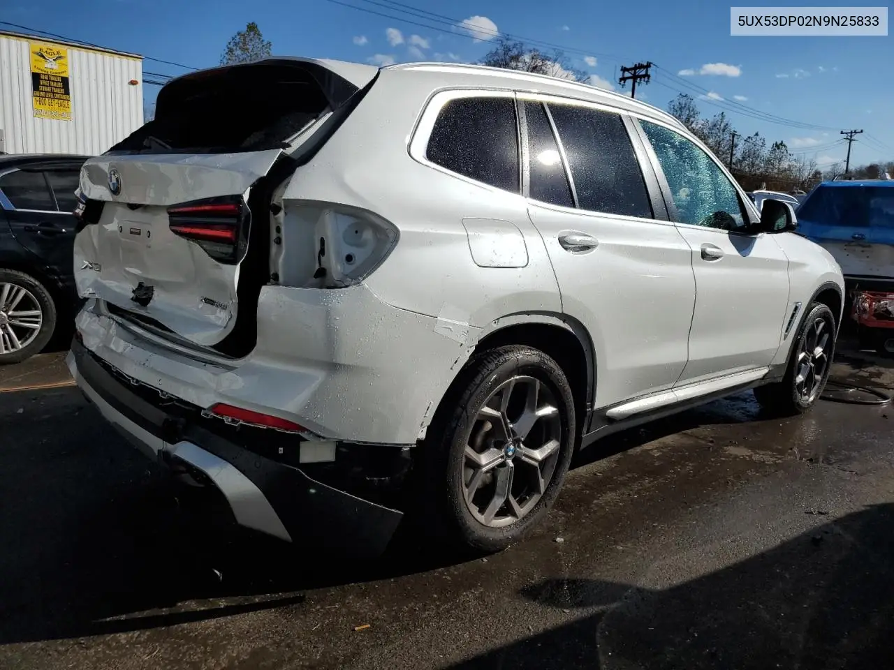 2022 BMW X3 xDrive30I VIN: 5UX53DP02N9N25833 Lot: 79270624