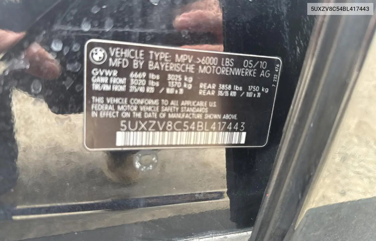 2011 BMW X5 xDrive50I VIN: 5UXZV8C54BL417443 Lot: 56929135