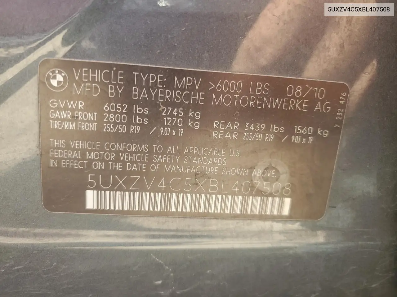 2011 BMW X5 xDrive35I VIN: 5UXZV4C5XBL407508 Lot: 59331685