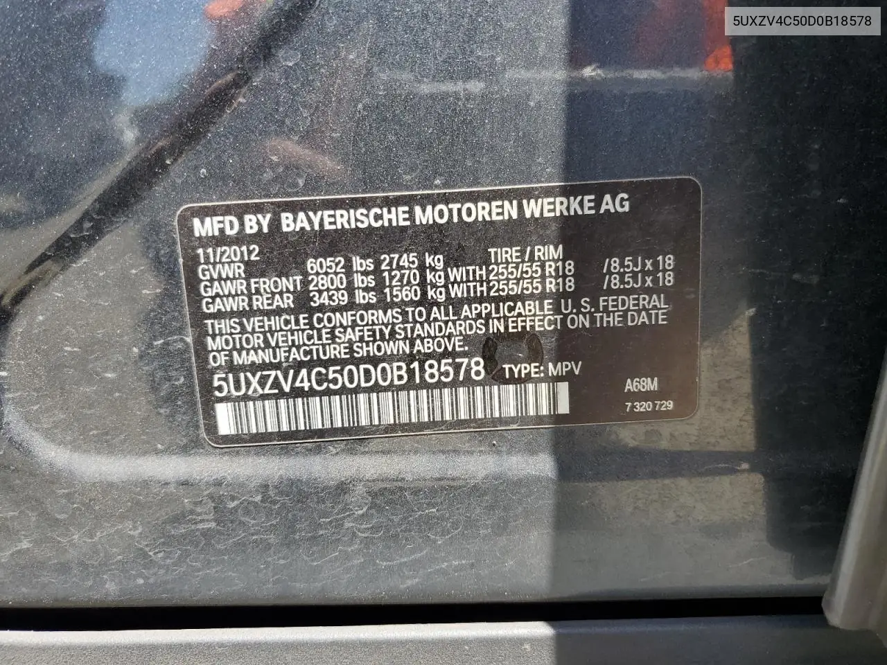 2013 BMW X5 xDrive35I VIN: 5UXZV4C50D0B18578 Lot: 56502435