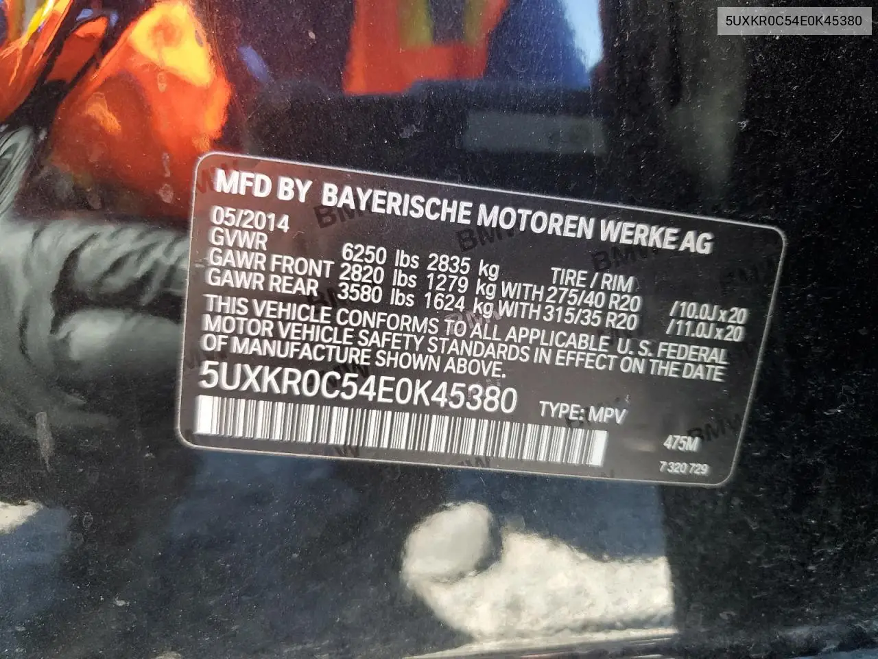 2014 BMW X5 xDrive35I VIN: 5UXKR0C54E0K45380 Lot: 63117355