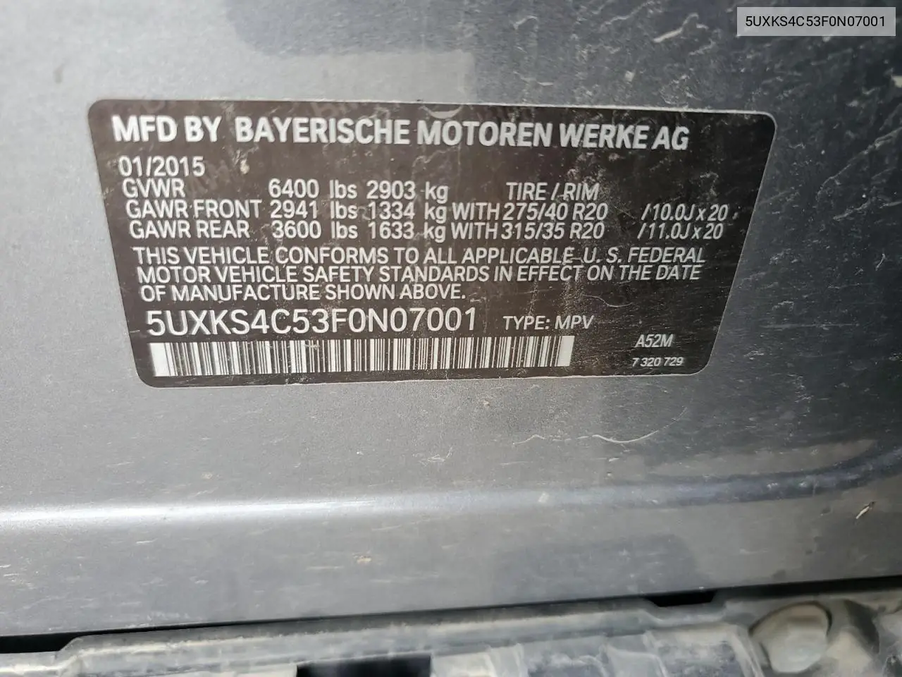 2015 BMW X5 xDrive35D VIN: 5UXKS4C53F0N07001 Lot: 61865245
