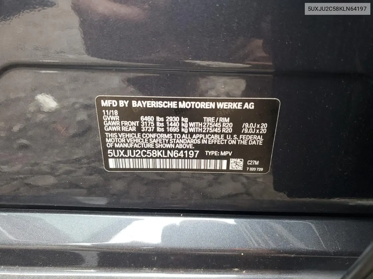 2019 BMW X5 xDrive50I VIN: 5UXJU2C58KLN64197 Lot: 62185295