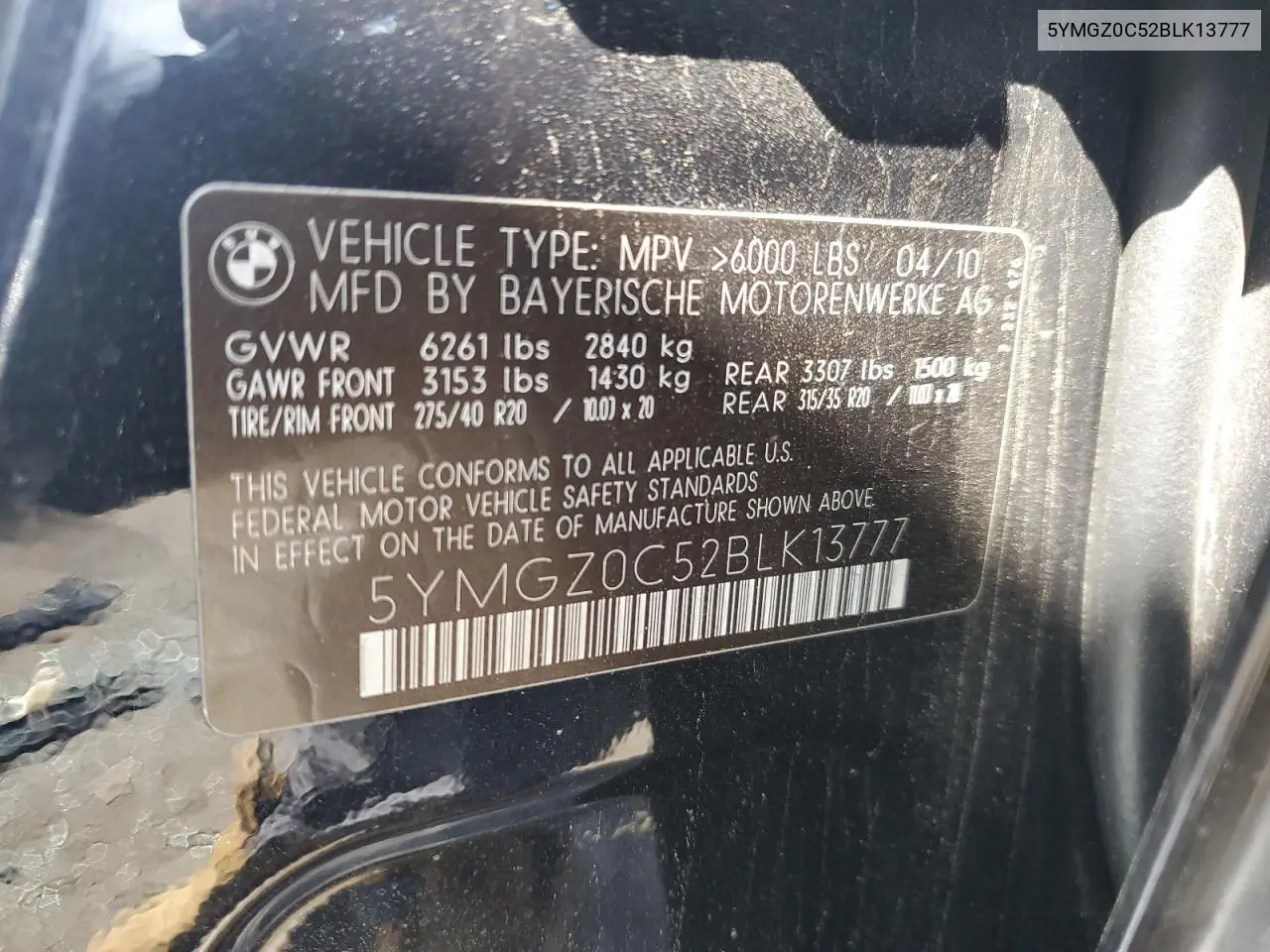 2011 BMW X6 M VIN: 5YMGZ0C52BLK13777 Lot: 54040125