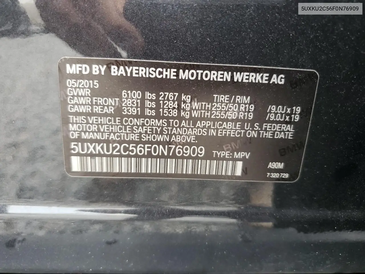 2015 BMW X6 xDrive35I VIN: 5UXKU2C56F0N76909 Lot: 63331455