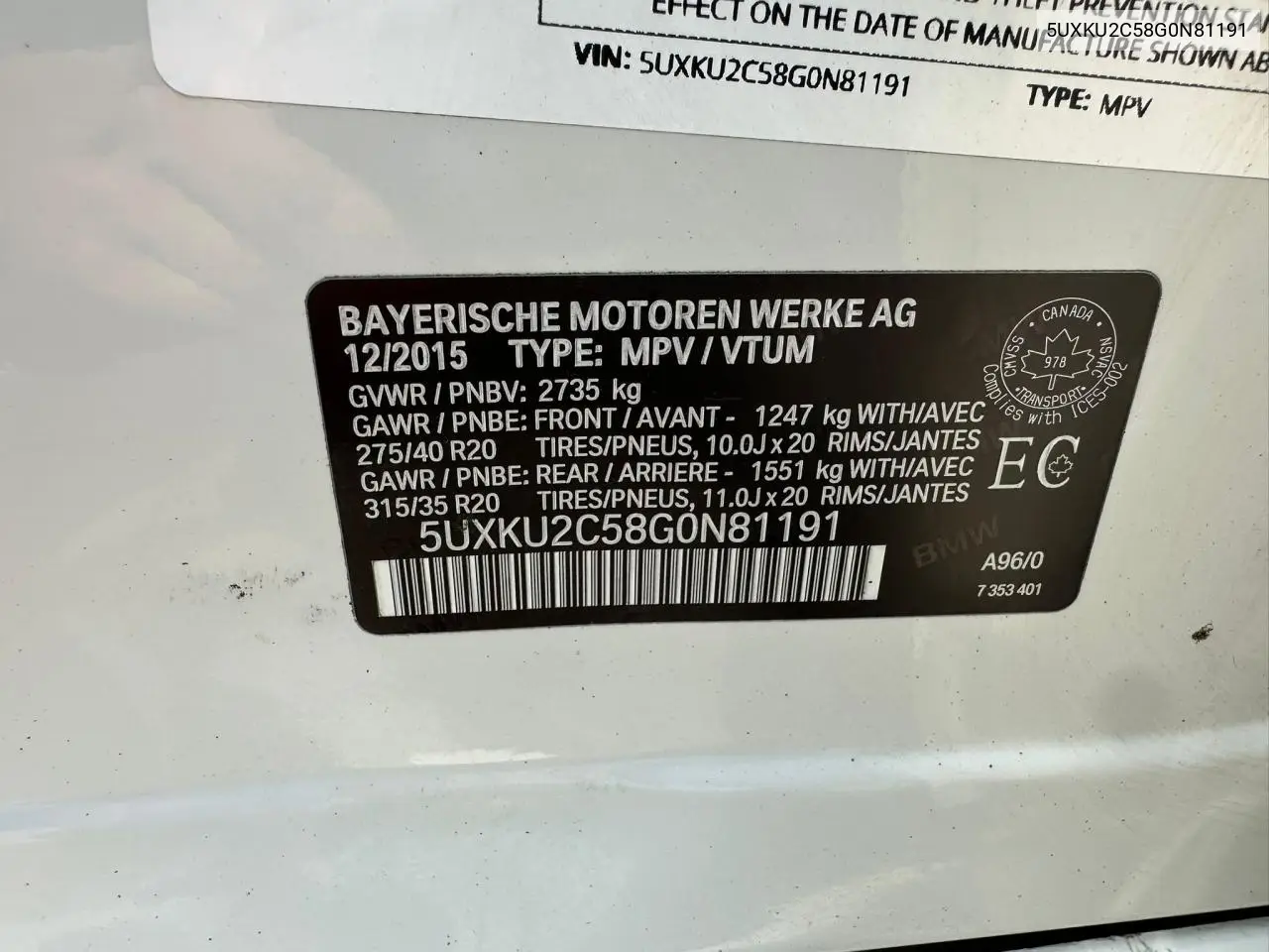 2016 BMW X6 xDrive35I VIN: 5UXKU2C58G0N81191 Lot: 61031345
