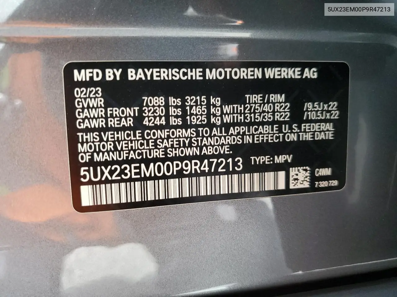 2023 BMW X7 xDrive40I VIN: 5UX23EM00P9R47213 Lot: 58436275