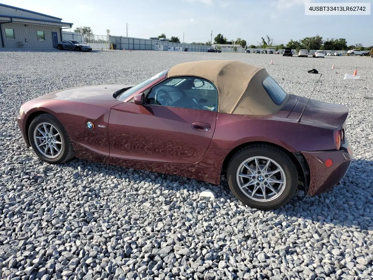 2003 BMW Z4 2.5 VIN: 4USBT33413LR62742 Lot: 55074885