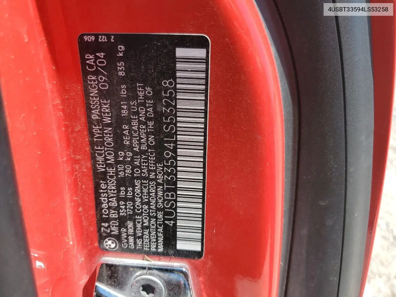 2004 BMW Z4 2.5 VIN: 4USBT33594LS53258 Lot: 61260985
