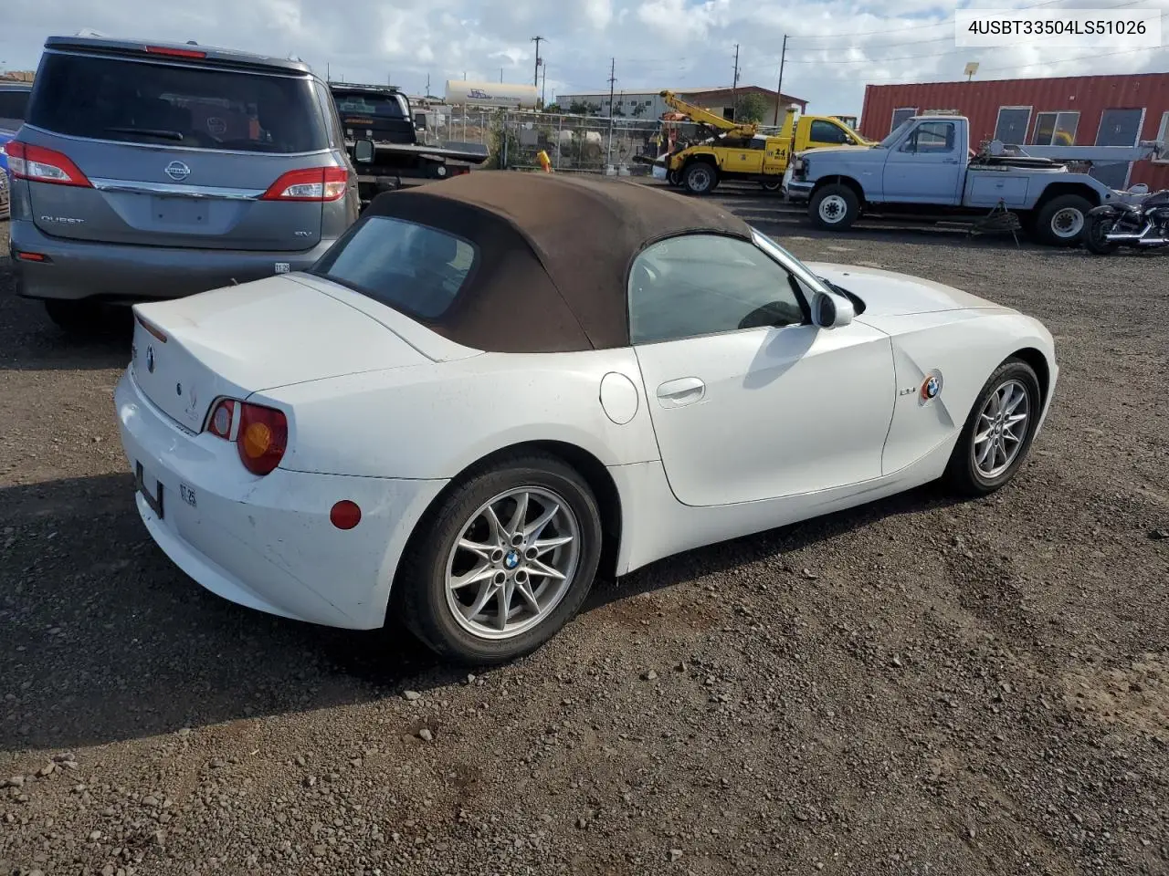 2004 BMW Z4 2.5 VIN: 4USBT33504LS51026 Lot: 63665345