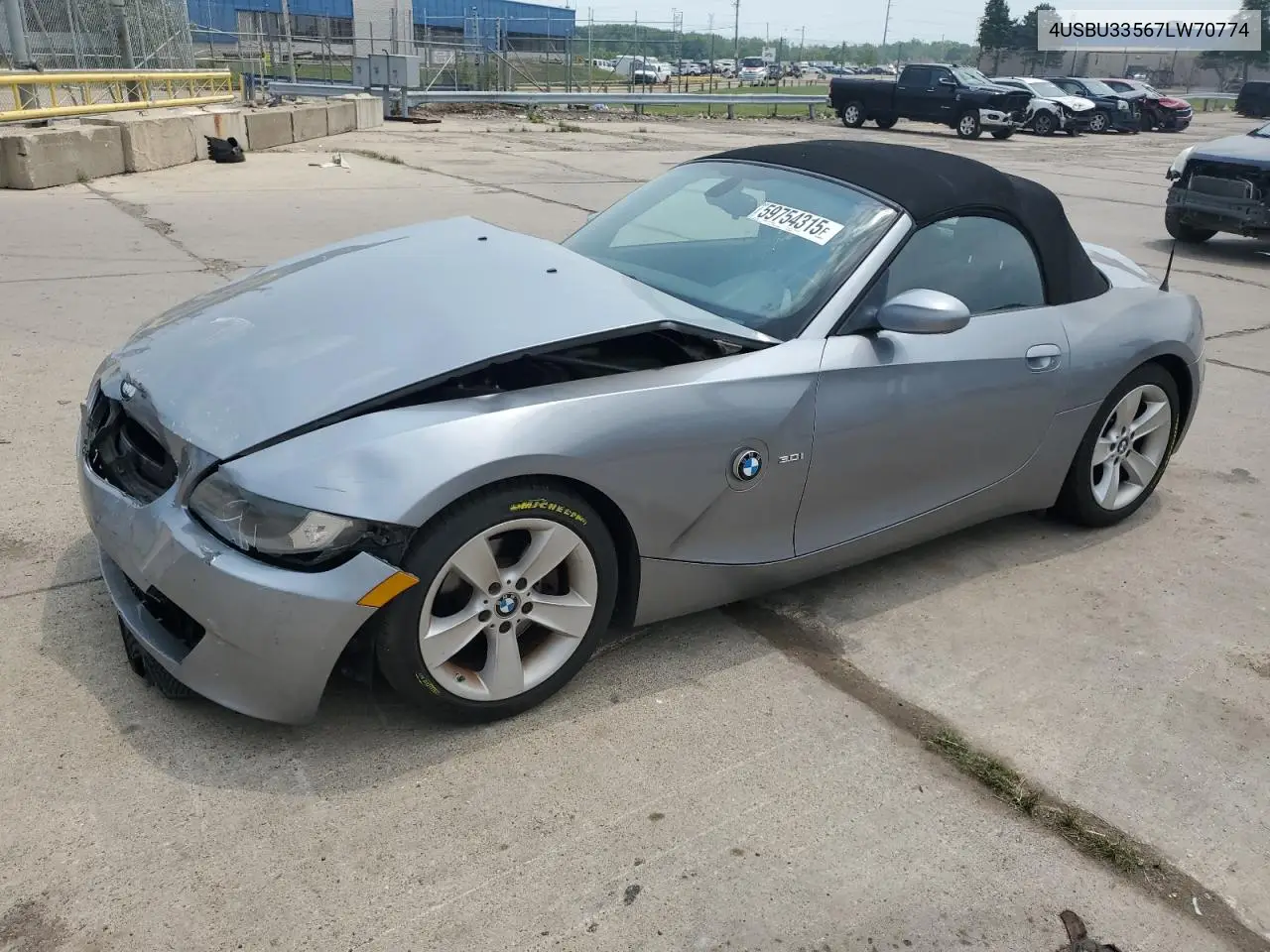 2007 BMW Z4 3.0 VIN: 4USBU33567LW70774 Lot: 59754315