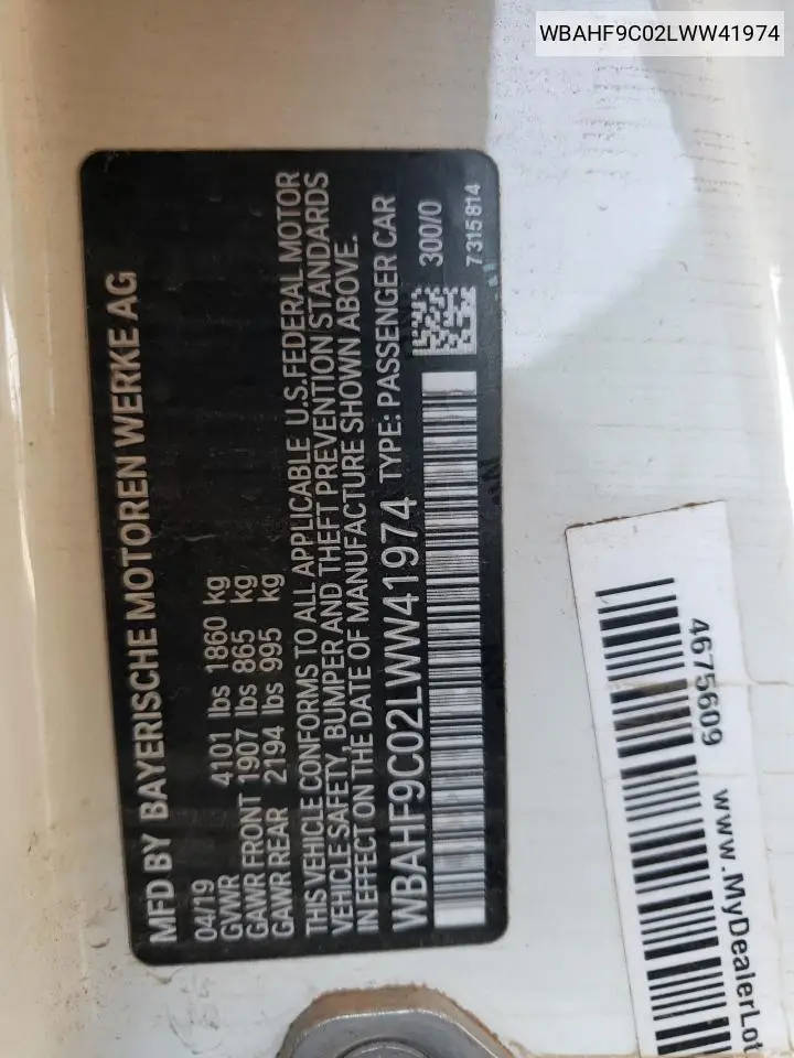 2020 BMW Z4 M40I VIN: WBAHF9C02LWW41974 Lot: 59141645
