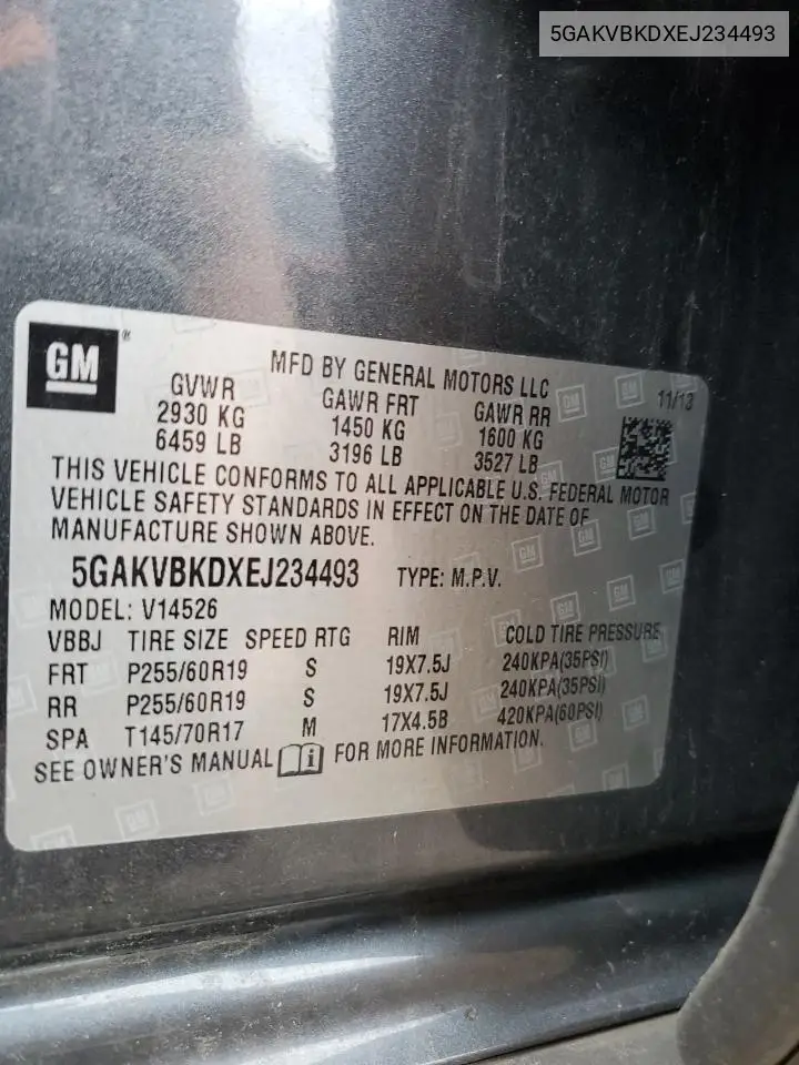 2014 Buick Enclave VIN: 5GAKVBKDXEJ234493 Lot: 62558345