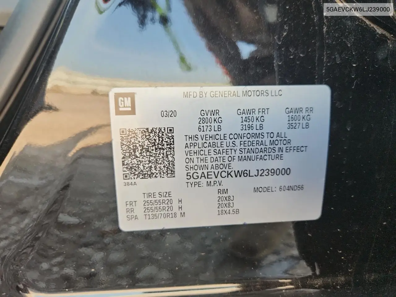 2020 Buick Enclave Avenir VIN: 5GAEVCKW6LJ239000 Lot: 62462565