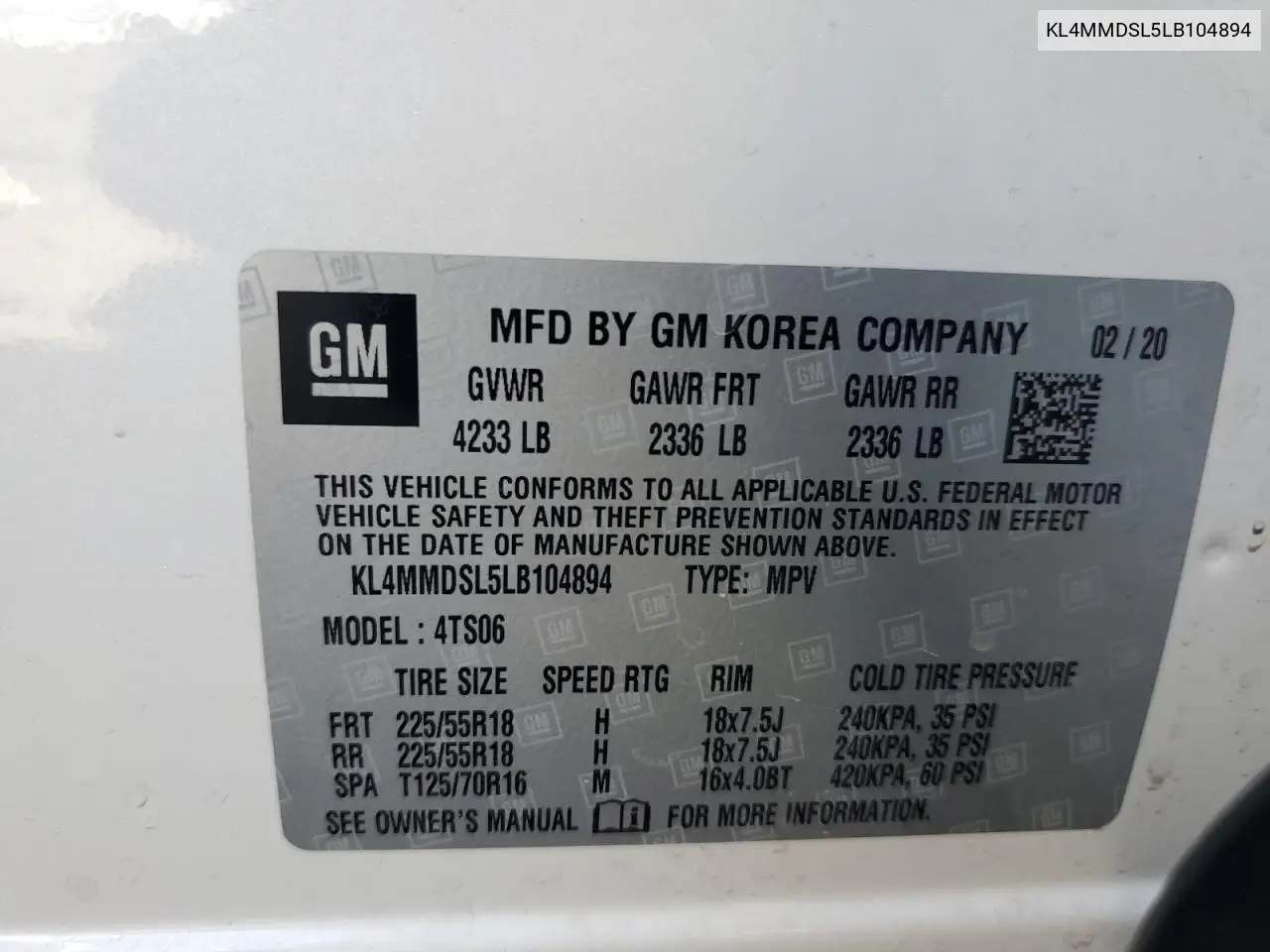 2020 Buick Encore Gx Select VIN: KL4MMDSL5LB104894 Lot: 65934305