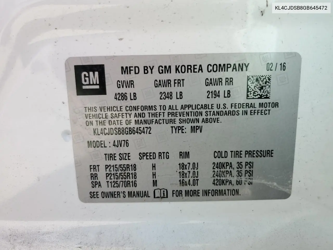2016 Buick Encore Premium VIN: KL4CJDSB8GB645472 Lot: 62532965